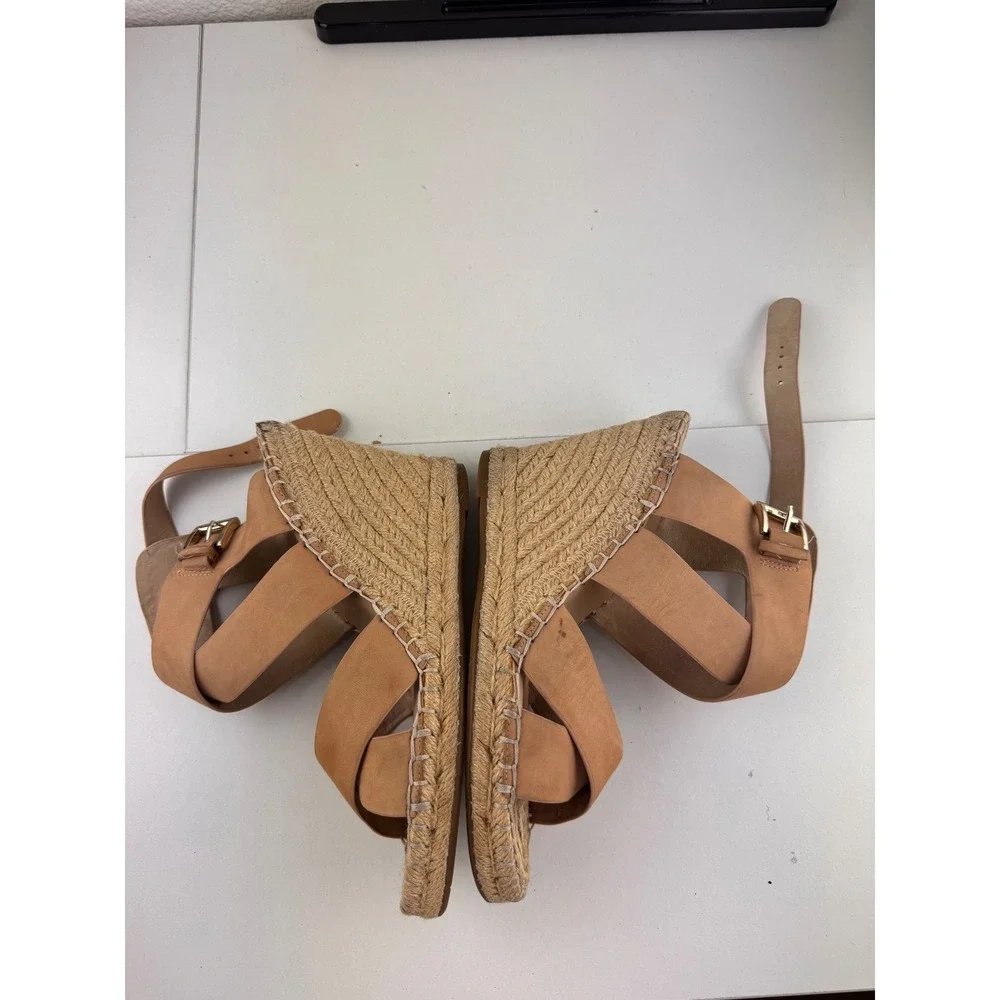 Joie Kaelyn‎ Tan Leather Espadrille Wedge Sandals Size 39.5 8.5 Brunch Festival